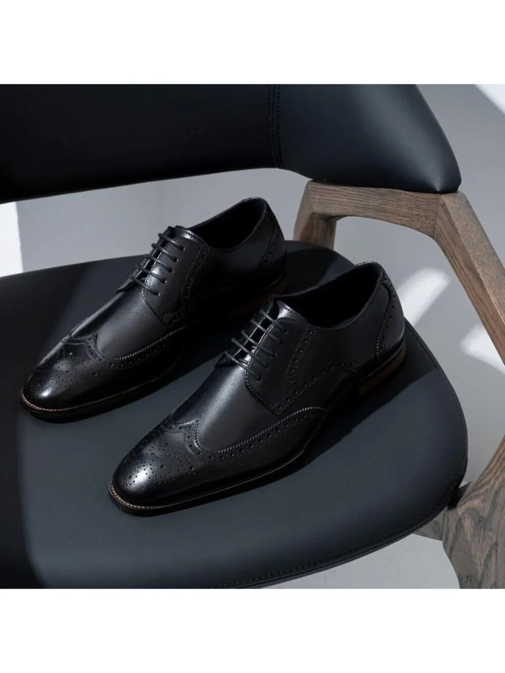 Men's Premium Black Dress Shoes Leather Wingtip Formal Business Oxford Shoes